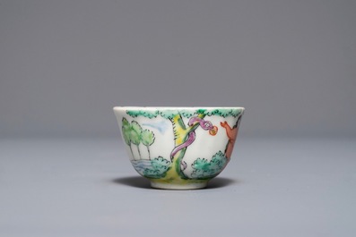 A Dutch-decorated Chinese export 'Adam &amp; Eve' cup and saucer, Yongzheng