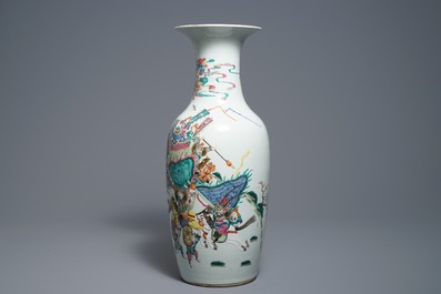 A Chinese famille rose 'warriors' vase, Kangxi mark, 19th C.