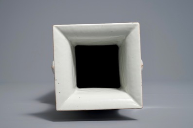 A square Chinese qianjiang cai landscape vase, Wang Youtang, early 20th C.