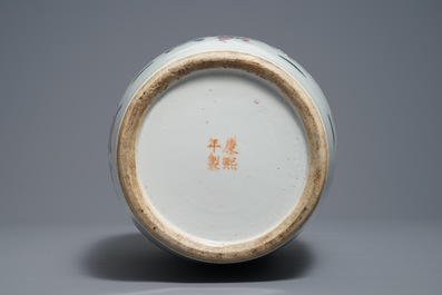 A Chinese famille rose 'warriors' vase, Kangxi mark, 19th C.