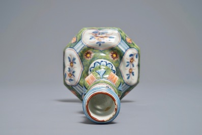 A polychrome Dutch Delft candlestick, 18th C.