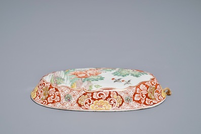 A polychrome Dutch Delft petit feu and dor&eacute; brush back, 18th C.