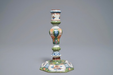 A polychrome Dutch Delft candlestick, 18th C.