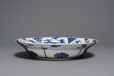 A Chinese blue and white charger with fighting horseriders, Chenghua mark, Kangxi