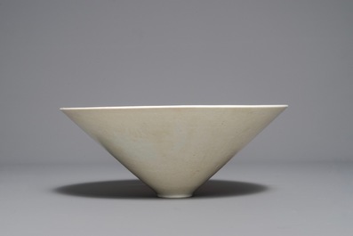 A fine Chinese qingbai conical bowl with incised floral design, Song