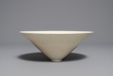 A fine Chinese qingbai conical bowl with incised floral design, Song