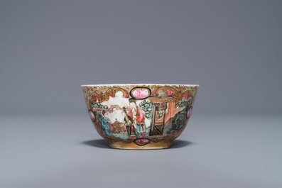 A fine Chinese famille rose 'mandarin' cup and saucer, Yongzheng/Qianlong