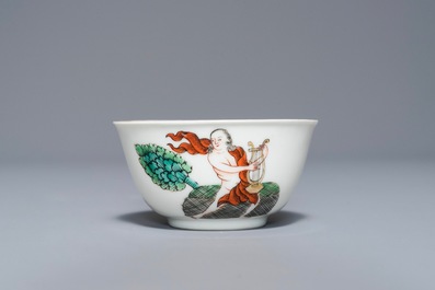 A Chinese cup and saucer with mythological design of Pan playing the lyre, Qianlong
