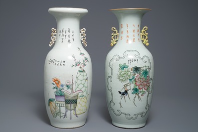 Two Chinese famille rose two-sided design vases, 19/20th C.
