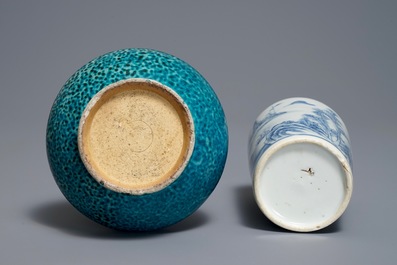 Two Chinese blue and white and turquoise-glazed vases, Qianlong and 19th C.