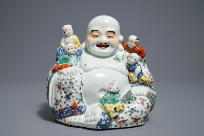 A Chinese famille rose model of Buddha, 19/20th C.