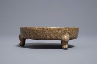 A Chinese ge-type crackle-glazed tripod censer, Song or later