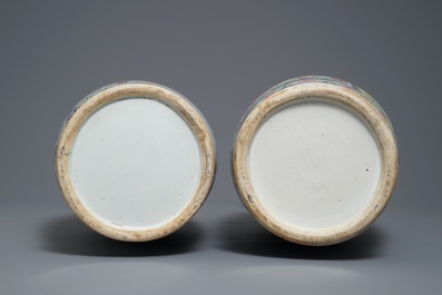 Two Chinese famille rose vases with figures in landscapes, 19th C.