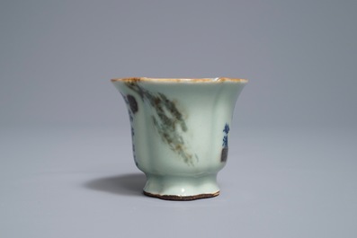 A Chinese underglaze red and blue on clair de lune ground libation cup, Qianlong mark, 18/19th C.