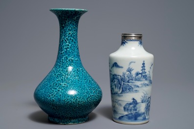 Two Chinese blue and white and turquoise-glazed vases, Qianlong and 19th C.