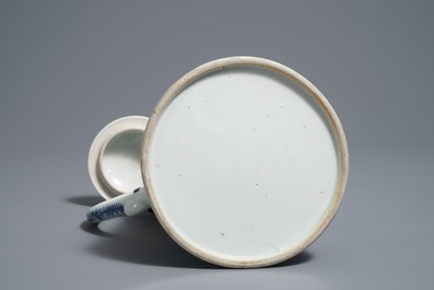 A Chinese blue and white silver-mounted jug and cover, Qianlong