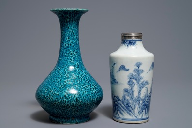 Two Chinese blue and white and turquoise-glazed vases, Qianlong and 19th C.