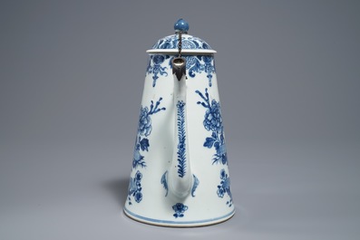 A Chinese blue and white silver-mounted jug and cover, Qianlong