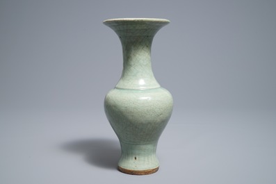 A Chinese Longquan celadon vase with incised design, Ming