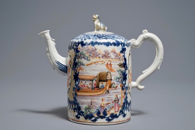 A large Chinese famille rose 'mandarin' teapot and cover, Qianlong