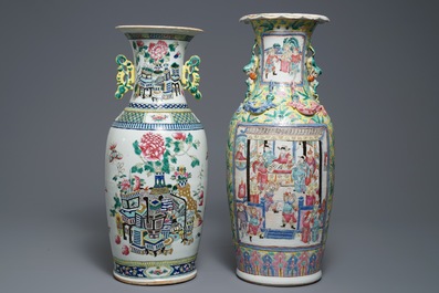 Two Chinese famille rose vases with figures in landscapes, 19th C.