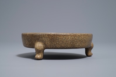 A Chinese ge-type crackle-glazed tripod censer, Song or later