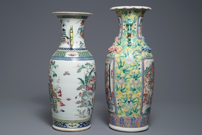 Two Chinese famille rose vases with figures in landscapes, 19th C.