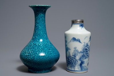 Two Chinese blue and white and turquoise-glazed vases, Qianlong and 19th C.