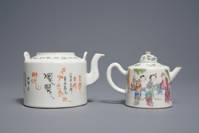 Two Chinese famille rose and qianjiang cai teapots, 19/20th C.