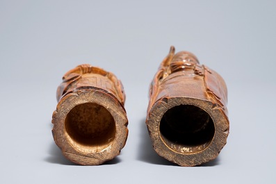Twee Chinese bamboe figuren, 19e eeuw