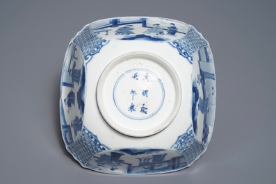 A square Chinese blue and white bowl, Chenghua mark, Kangxi