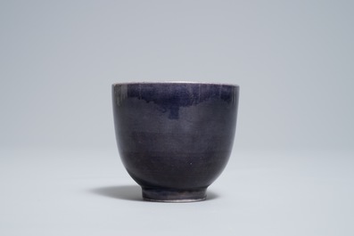 A Chinese monochrome aubergine wine cup, Jiajing mark, 19/20th C.