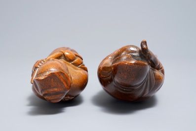 Twee Chinese bamboe figuren, 19e eeuw