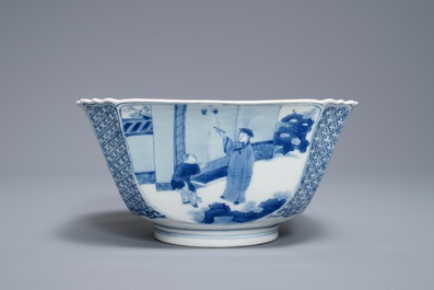 A square Chinese blue and white bowl, Chenghua mark, Kangxi