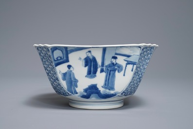 A square Chinese blue and white bowl, Chenghua mark, Kangxi