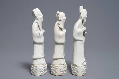 Three Chinese blanc de Chine figures of Immortals, 18/19th C.