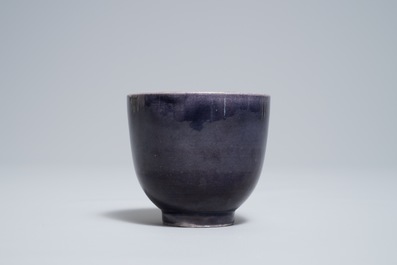 A Chinese monochrome aubergine wine cup, Jiajing mark, 19/20th C.