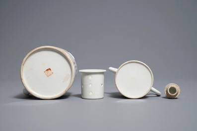 Two Chinese famille rose and qianjiang cai teapots, 19/20th C.
