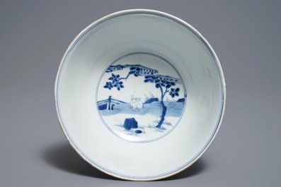 A Chinese blue and white 'Cao sisters' bowl, Chenghua mark, Kangxi