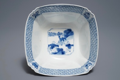 A square Chinese blue and white bowl, Chenghua mark, Kangxi