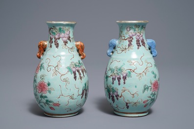 A pair of Chinese turquoise ground Dayazhai style hu vases, 19/20th C.