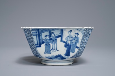 A square Chinese blue and white bowl, Chenghua mark, Kangxi