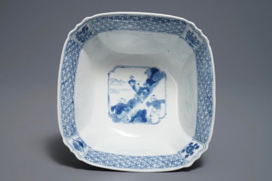 A square Chinese blue and white bowl, Chenghua mark, Kangxi