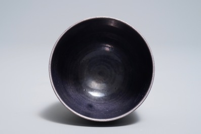 A Chinese monochrome aubergine wine cup, Jiajing mark, 19/20th C.