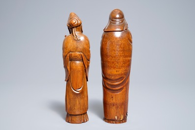 Twee Chinese bamboe figuren, 19e eeuw