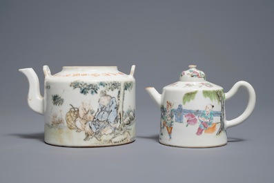 Two Chinese famille rose and qianjiang cai teapots, 19/20th C.