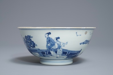 A Chinese blue and white 'Cao sisters' bowl, Chenghua mark, Kangxi