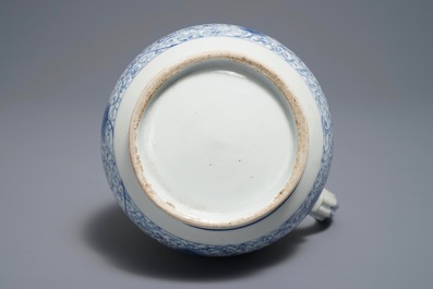 A Japanese blue and white pewter-mounted Arita jug, Edo, 17/18th C.