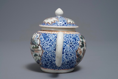 A Chinese famille rose and overglaze blue teapot and cover, Yongzheng