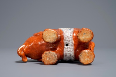A Chinese famille rose elephant joss stick holder, 19th C.